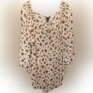 Torrid Ivory Top with Red Floral Design